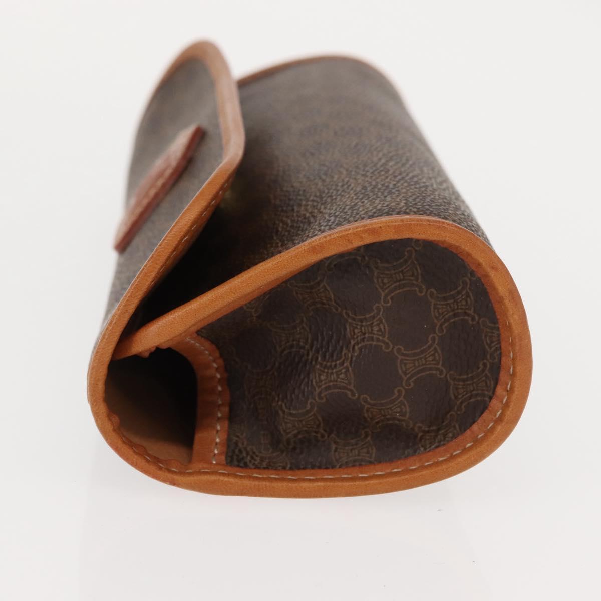 CELINE Macadam Canvas Pouch PVC Leather Brown Auth 148953