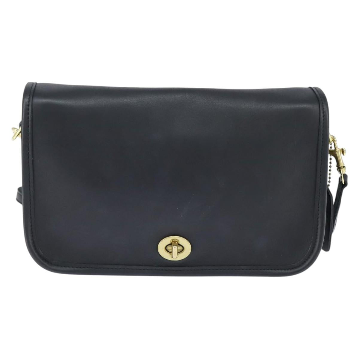 Coach Shoulder Bag Leather Black Gold Auth 148956