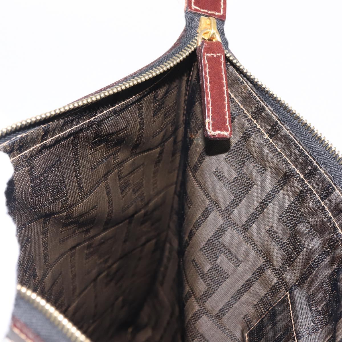 FENDI Zucca Canvas Clutch Bag Black Brown gold Auth 148959