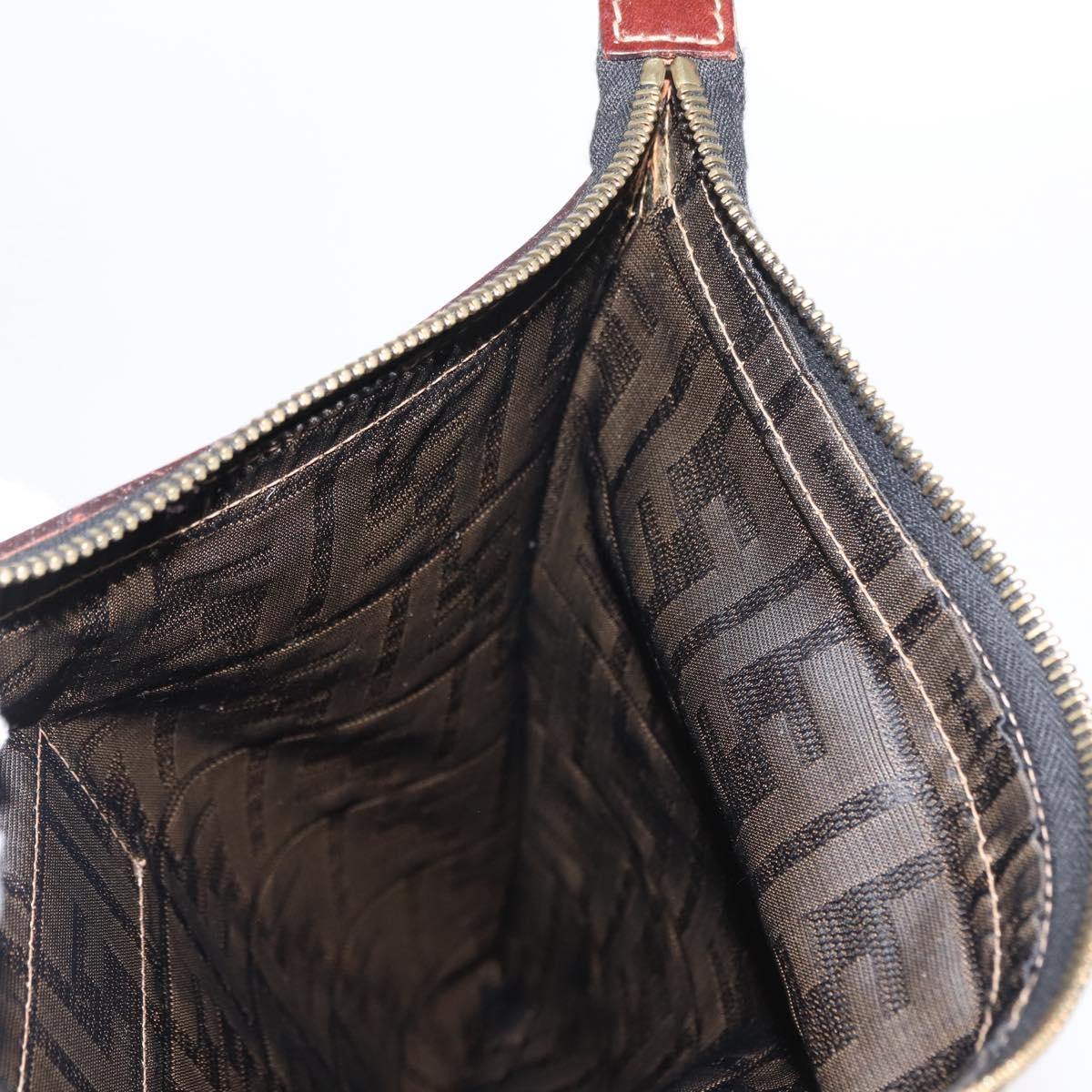 FENDI Zucca Canvas Clutch Bag Black Brown gold Auth 148959