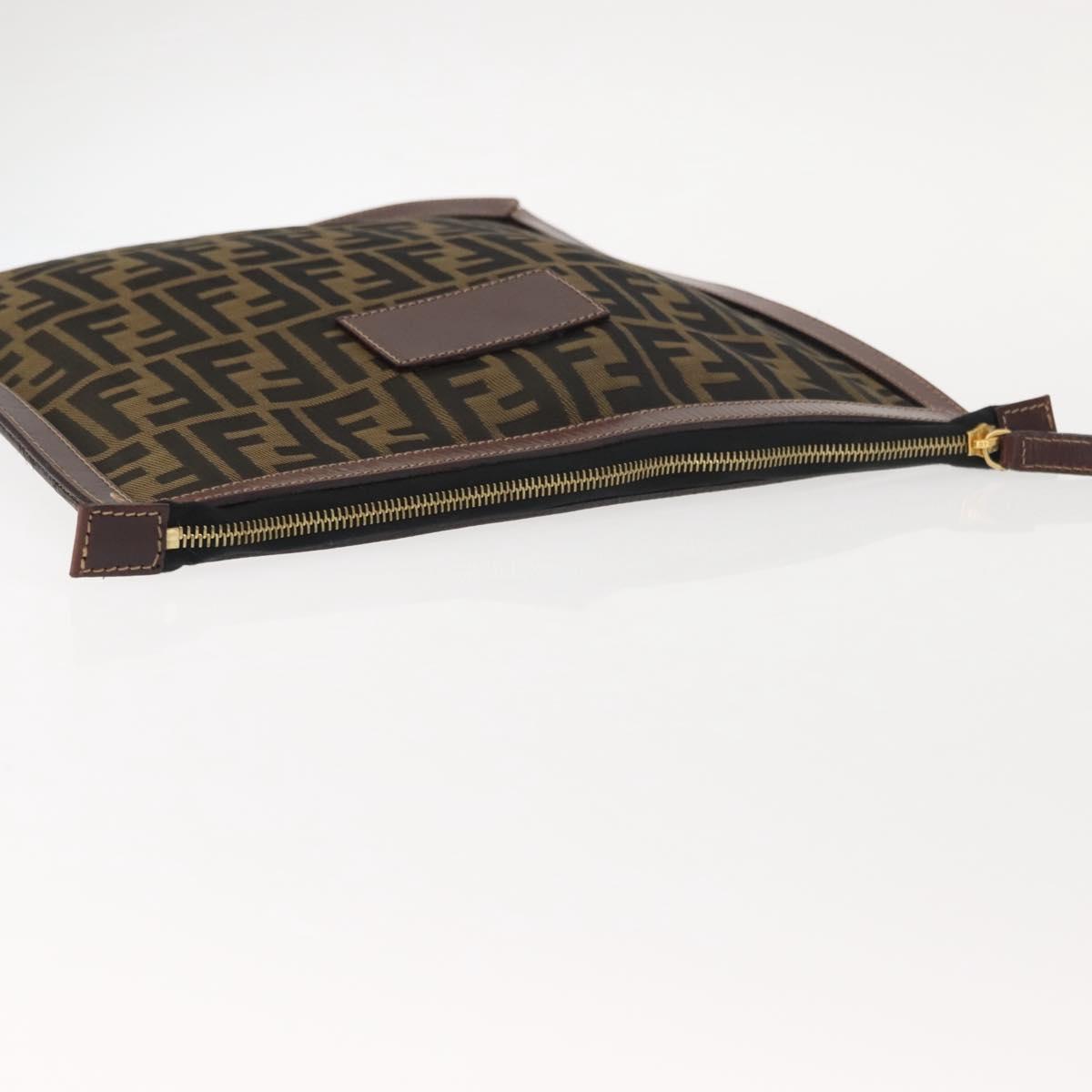 FENDI Zucca Canvas Clutch Bag Black Brown gold Auth 148959