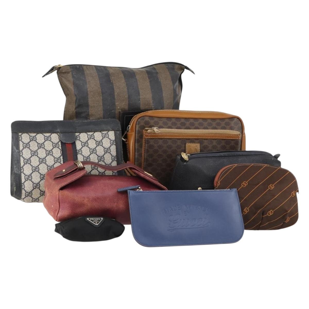 CELINE Fendi Gucci Cartier Macadam Canvas Pouch Leather 8Set Blue Auth 148967