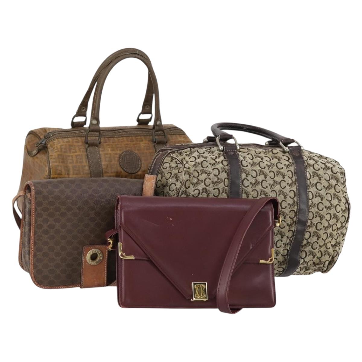 CELINE Cartier Fendi Bag PVC Leather 4 Set Beige Brown Bordeaux Auth 148969