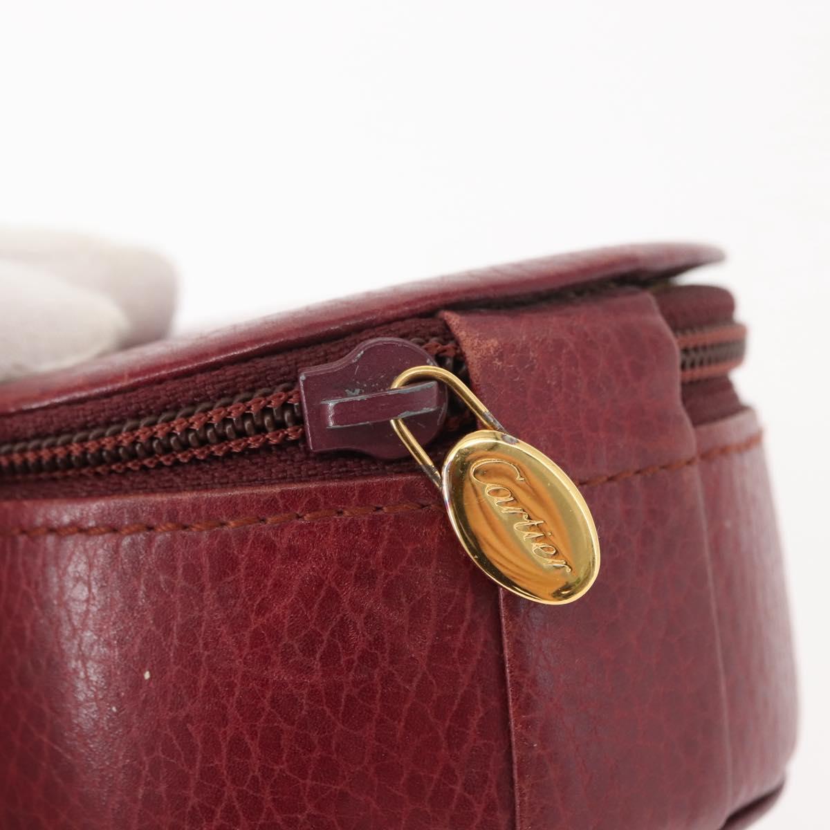 CARTIER Jewelry case Jewelry Box Leather Bordeaux Gold Auth 148970