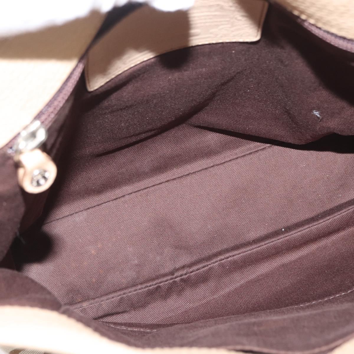 HUNTING WORLD Shoulder Bag Canvas Beige Silver Auth 148985