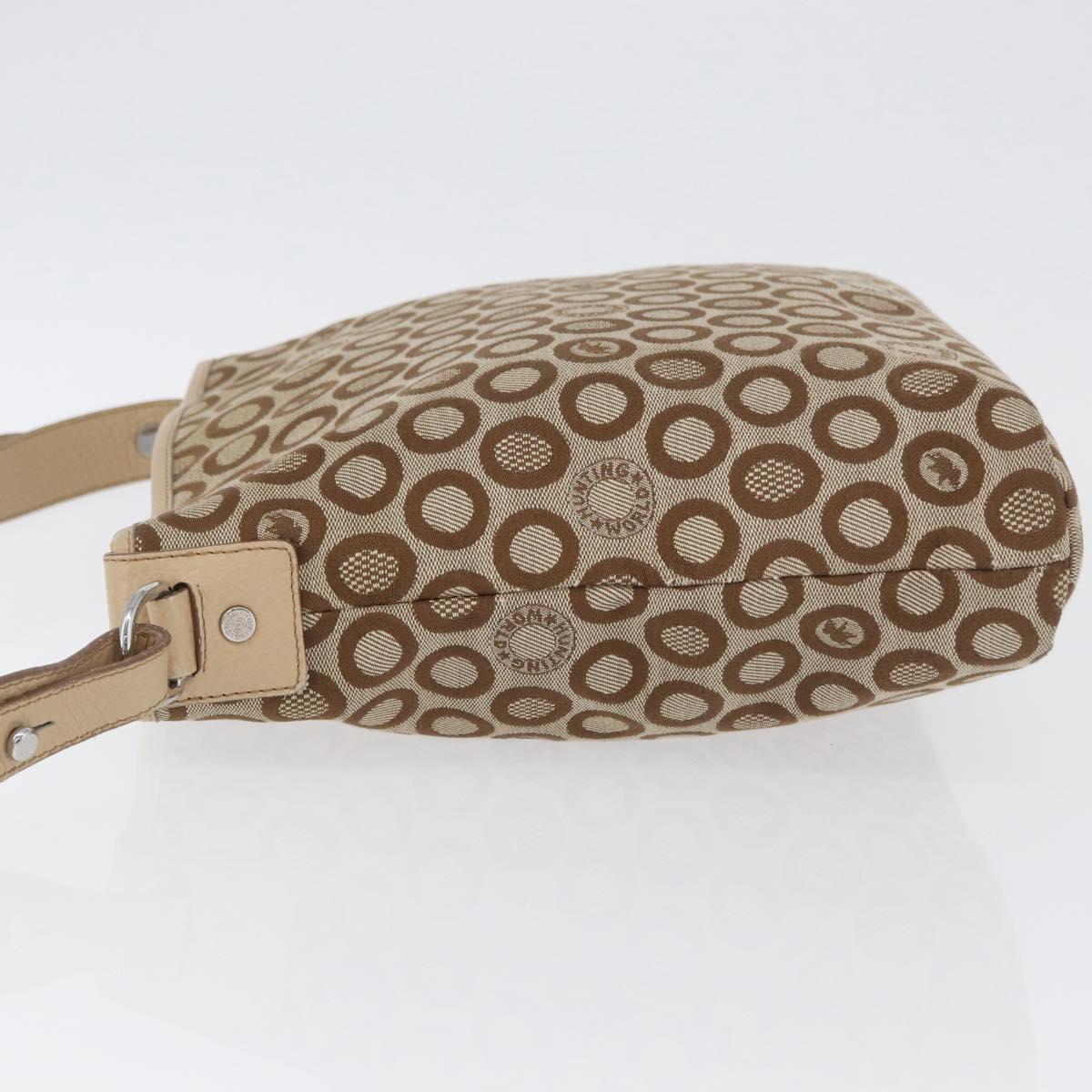 HUNTING WORLD Shoulder Bag Canvas Beige Silver Auth 148985