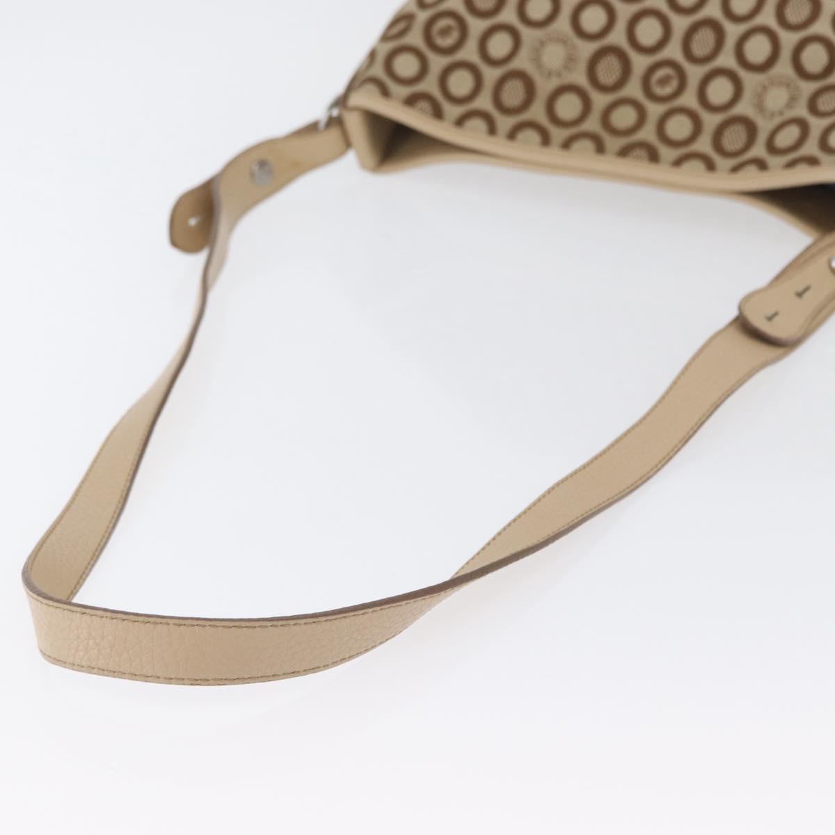 HUNTING WORLD Shoulder Bag Canvas Beige Silver Auth 148985