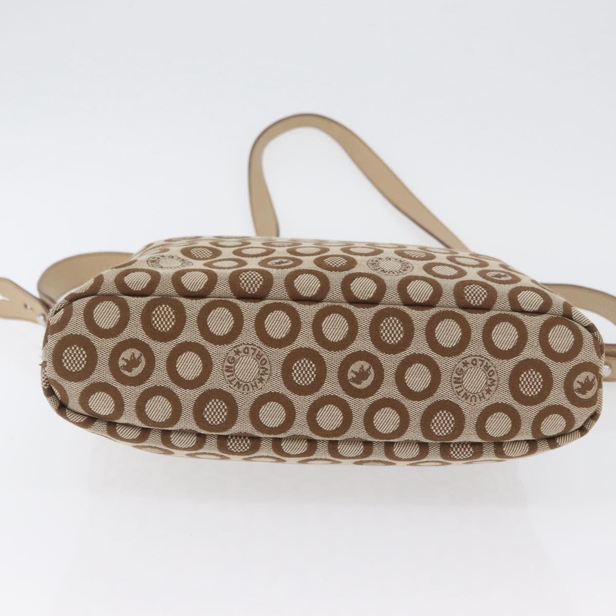 HUNTING WORLD Shoulder Bag Canvas Beige Silver Auth 148985