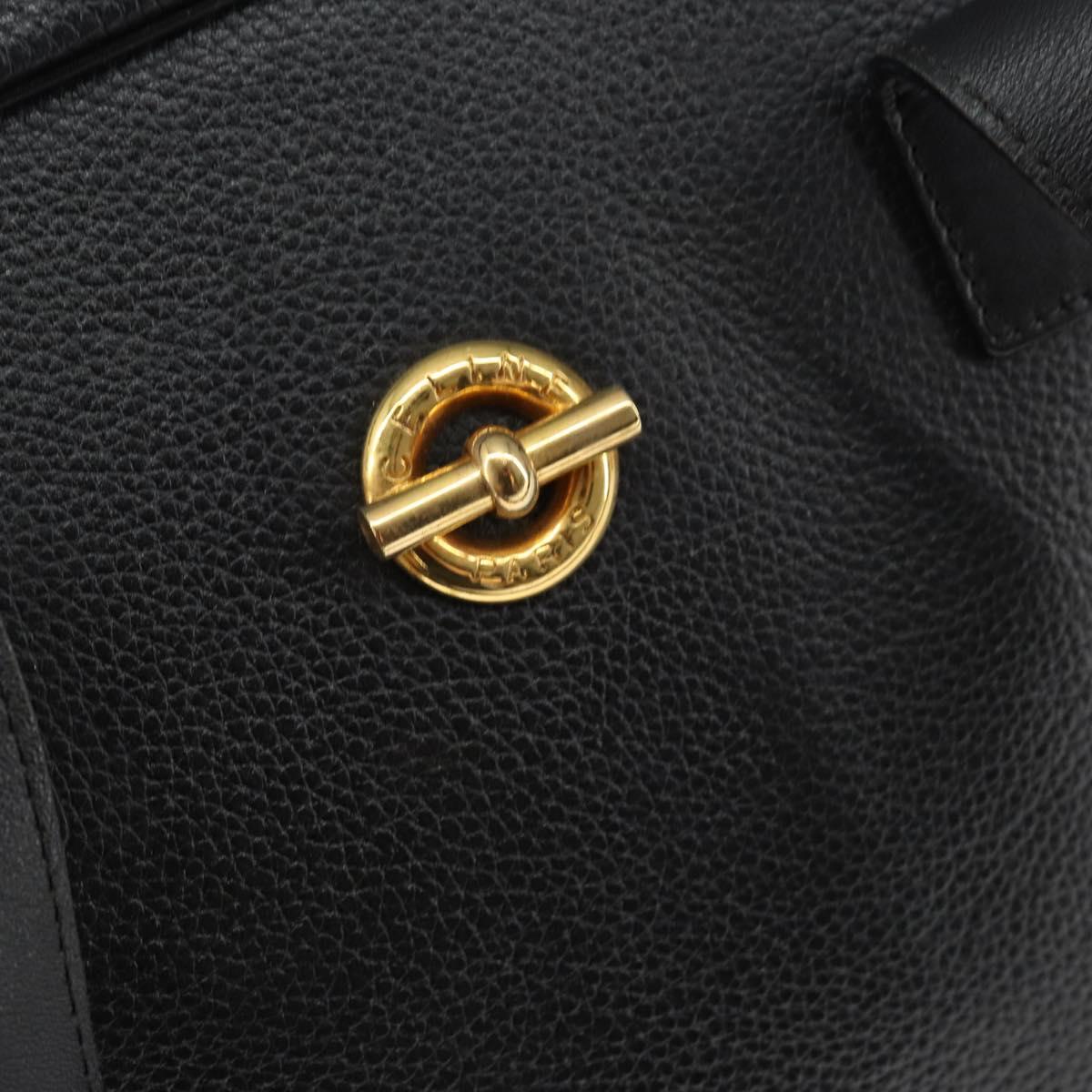 CELINE Hand Bag Leather Black Gold Auth 149040