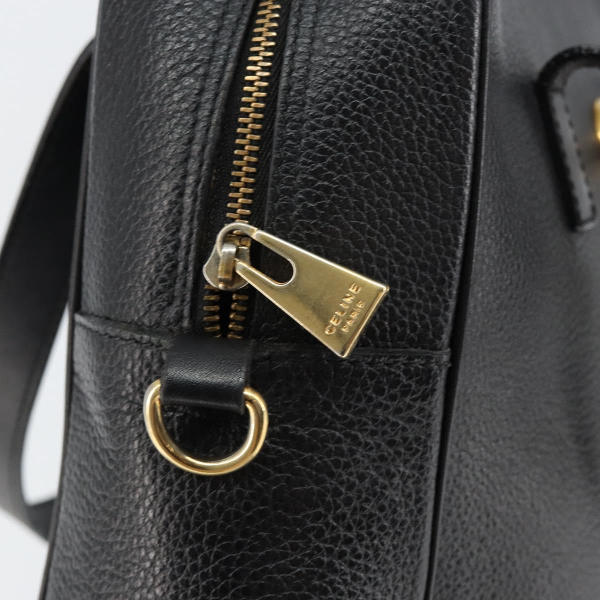 CELINE Hand Bag Leather Black Gold Auth 149040