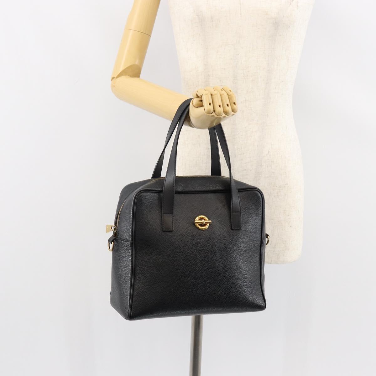 CELINE Hand Bag Leather Black Gold Auth 149040