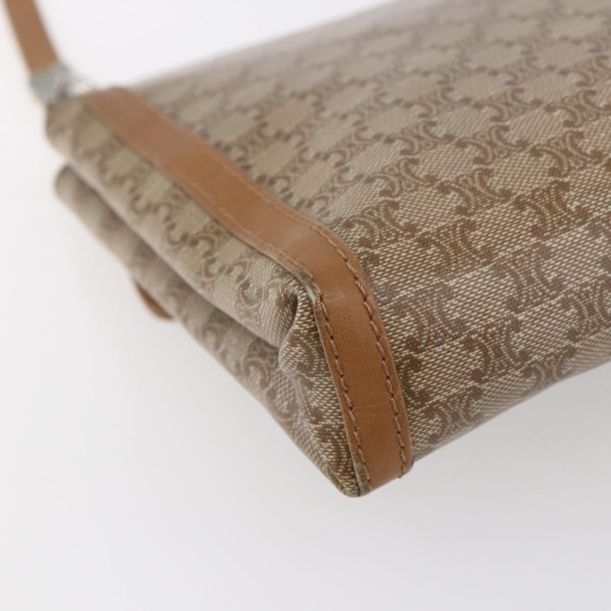 CELINE Macadam Canvas Shoulder Bag PVC Beige Gold Auth 149041