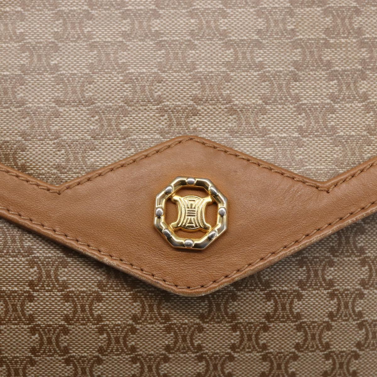 CELINE Macadam Canvas Shoulder Bag PVC Beige Gold Auth 149041