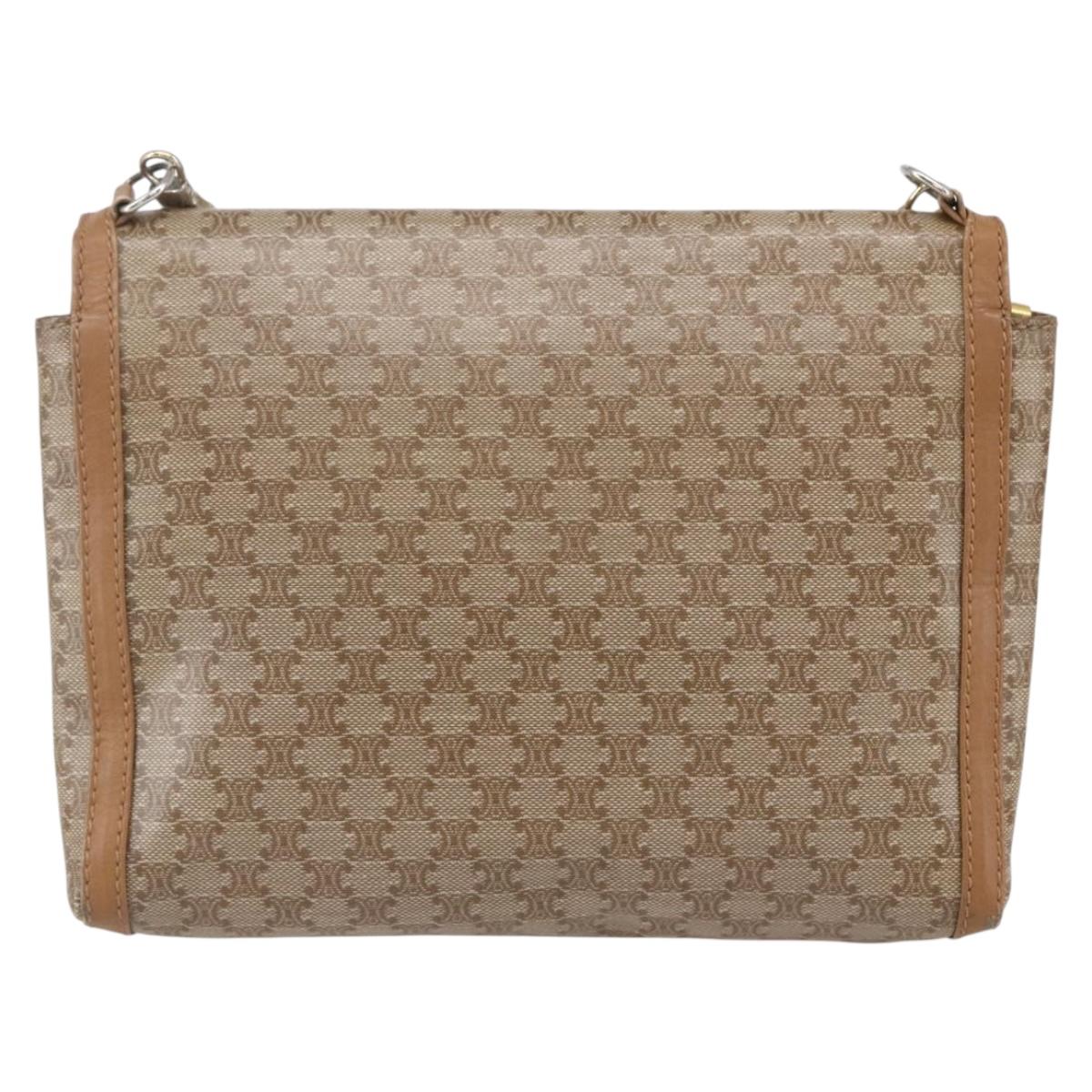 CELINE Macadam Canvas Shoulder Bag PVC Beige Gold Auth 149041