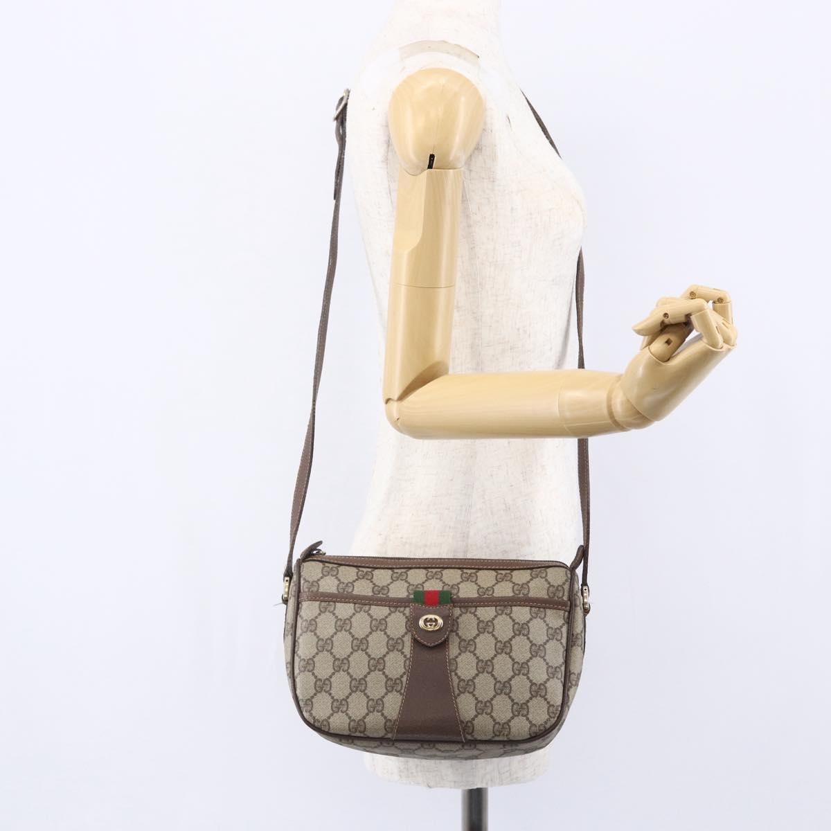 GUCCI GG Supreme Web Sherry Line Shoulder Bag PVC Beige Auth 149043