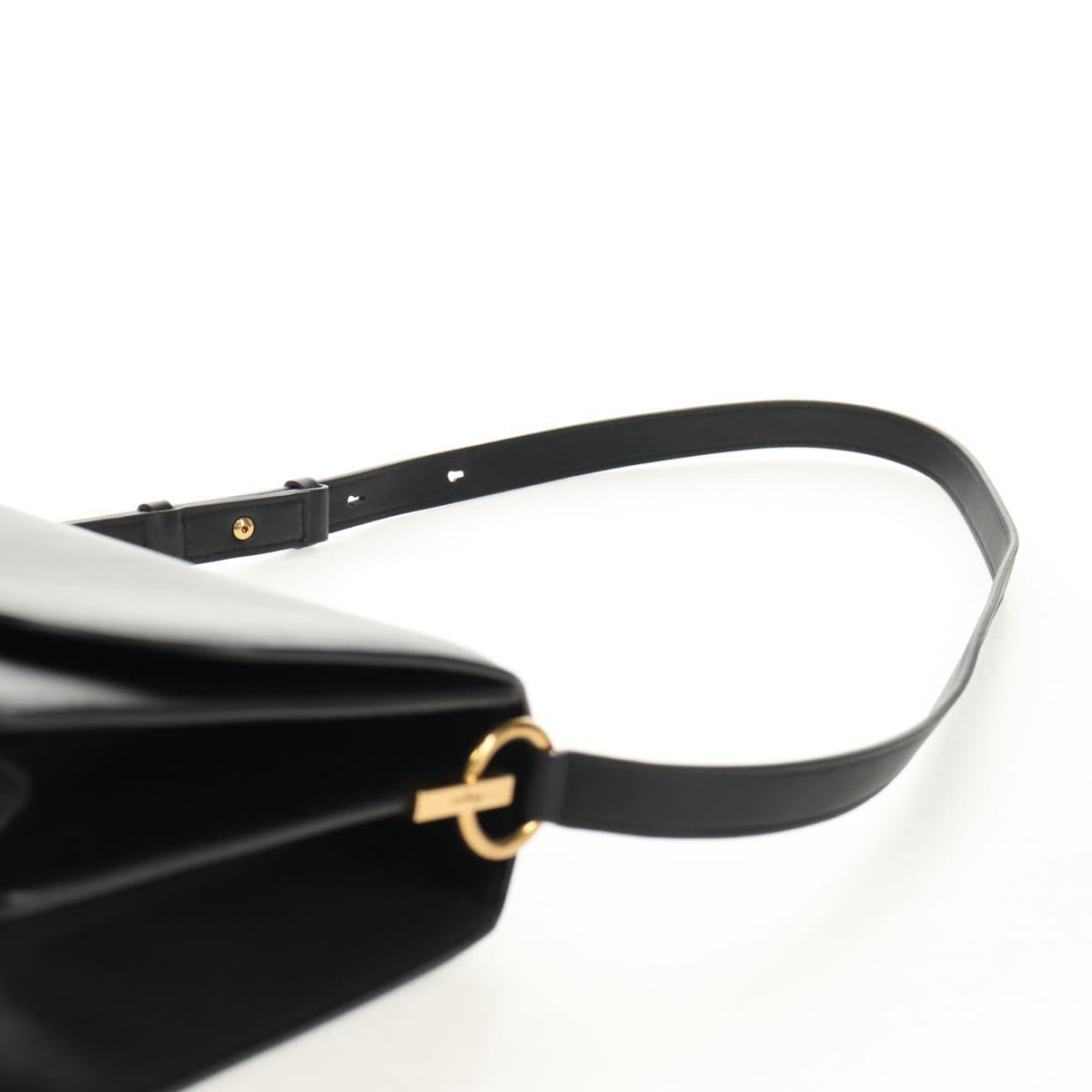 Salvatore Ferragamo Gancini Joan Shoulder Bag Leather Black Gold Auth 149044V