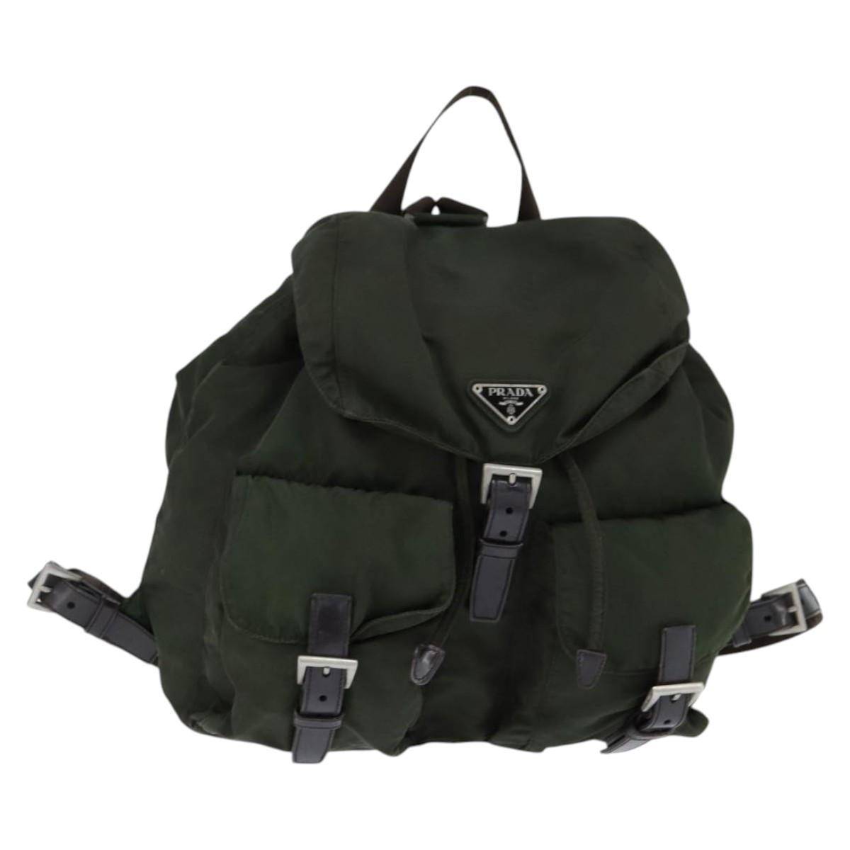 PRADA Backpack Nylon Khaki Silver Auth 149045