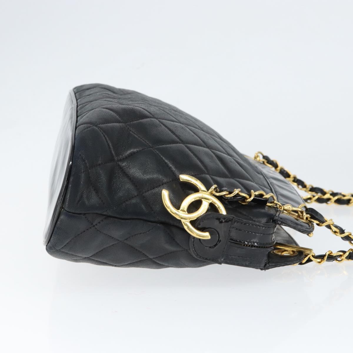 CHANEL Chain Shoulder Bag Lamb Skin Black Gold CC Auth 149046