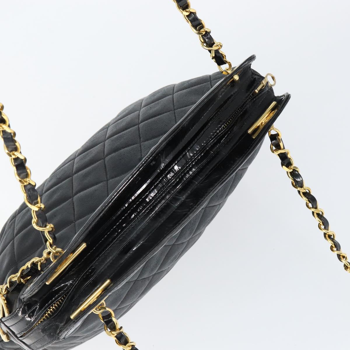 CHANEL Chain Shoulder Bag Lamb Skin Black Gold CC Auth 149046