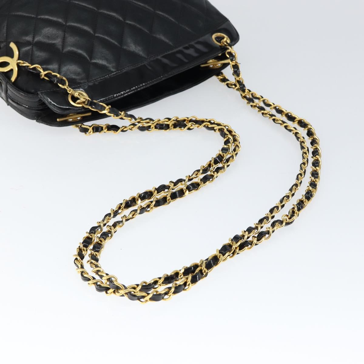 CHANEL Chain Shoulder Bag Lamb Skin Black Gold CC Auth 149046