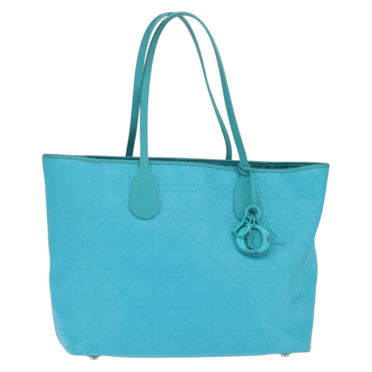 Christian Dior Canage Panarea Bag Coated Canvas Turquoise Blue Auth 149047