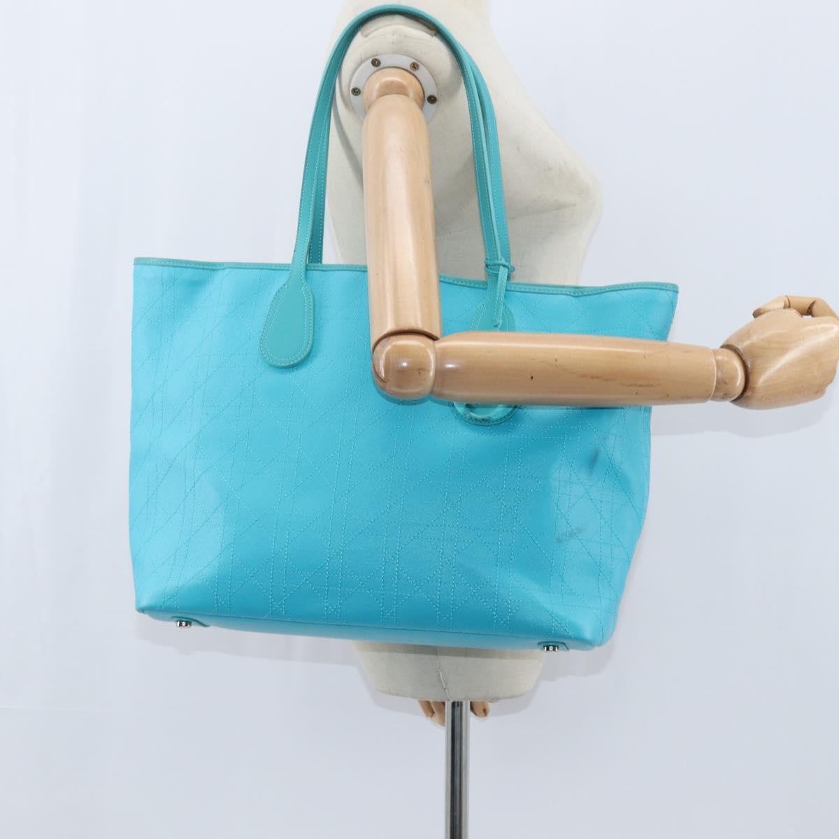 Christian Dior Canage Panarea Bag Coated Canvas Turquoise Blue Auth 149047