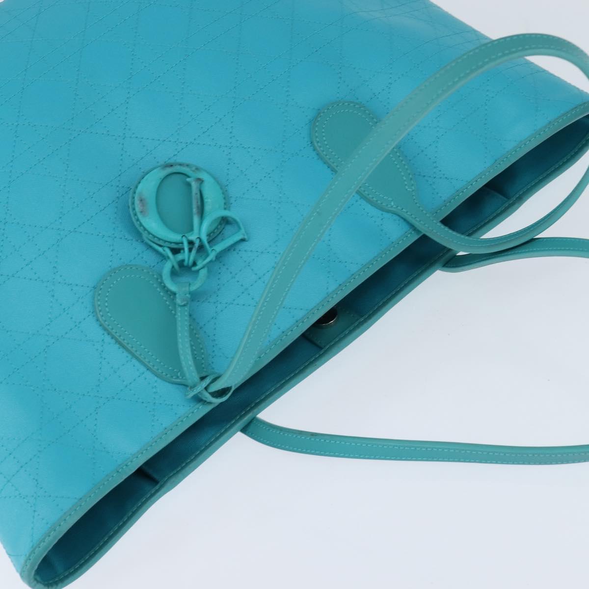 Christian Dior Canage Panarea Bag Coated Canvas Turquoise Blue Auth 149047