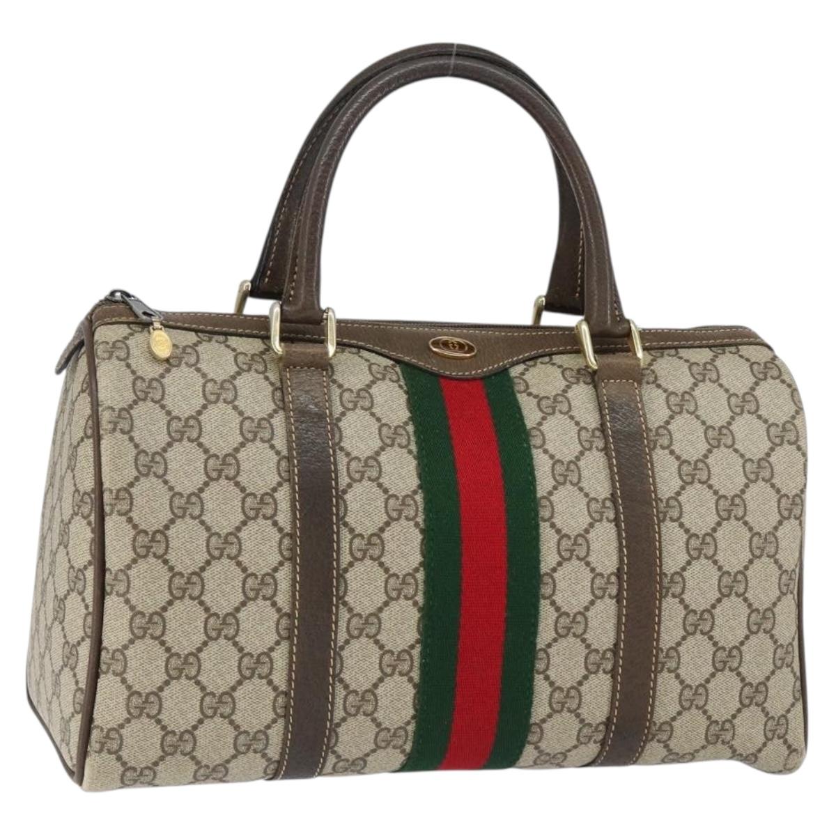 GUCCI GG Supreme Web Sherry Line Bag PVC Beige Gold 24 012 3842 Auth 149058