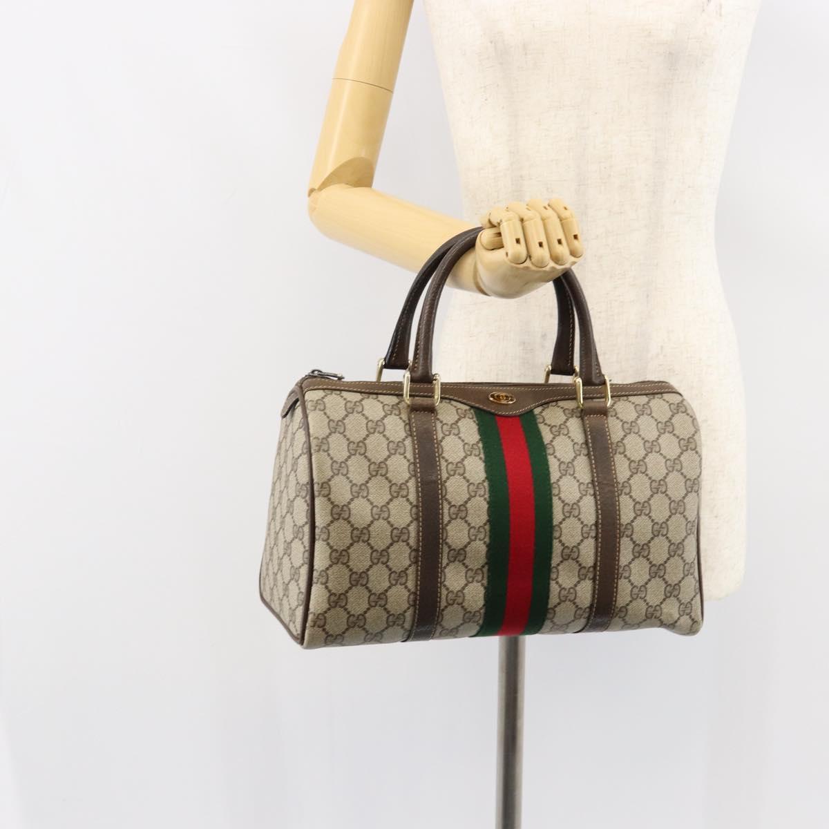 GUCCI GG Supreme Web Sherry Line Bag PVC Beige Gold 24 012 3842 Auth 149058