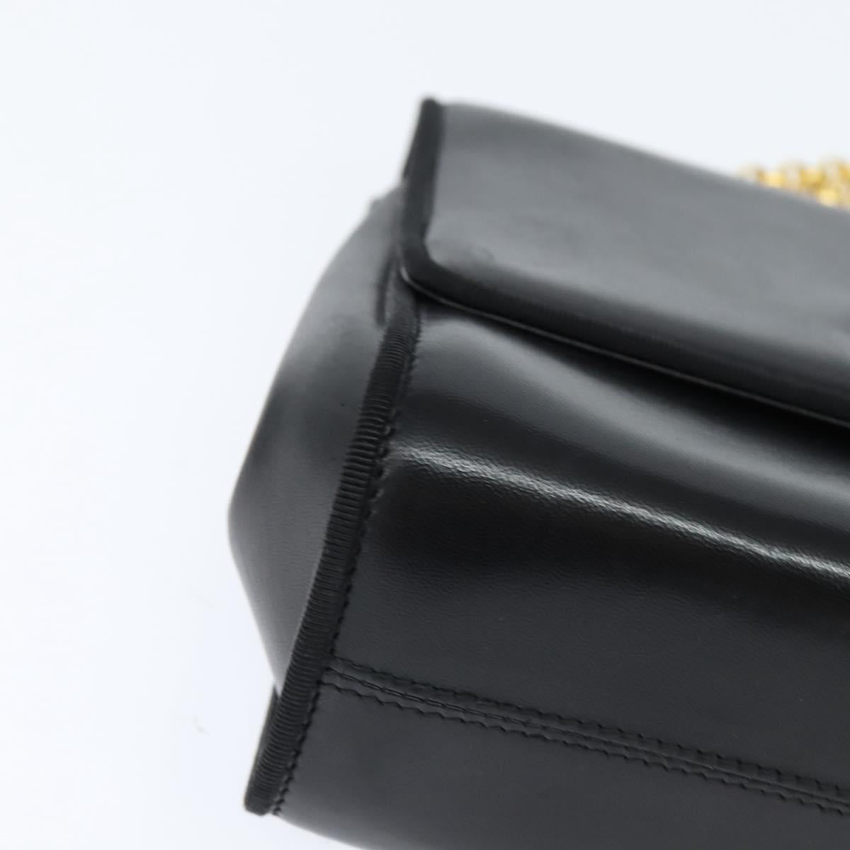 Salvatore Ferragamo Chain Shoulder Bag Leather Black Gold Auth 149060