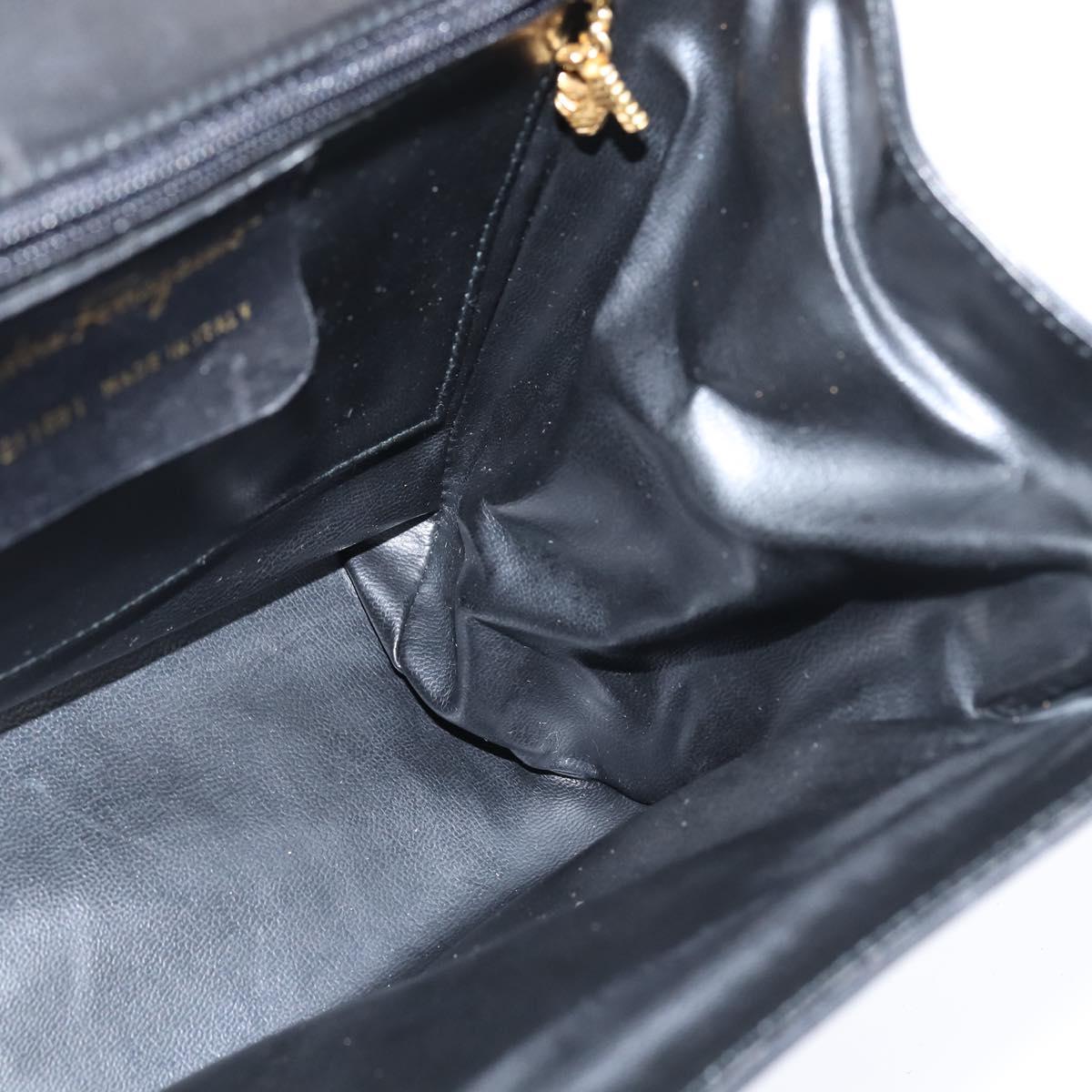 Salvatore Ferragamo Chain Shoulder Bag Leather Black Gold Auth 149060