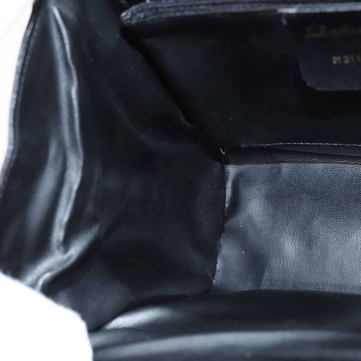 Salvatore Ferragamo Chain Shoulder Bag Leather Black Gold Auth 149060