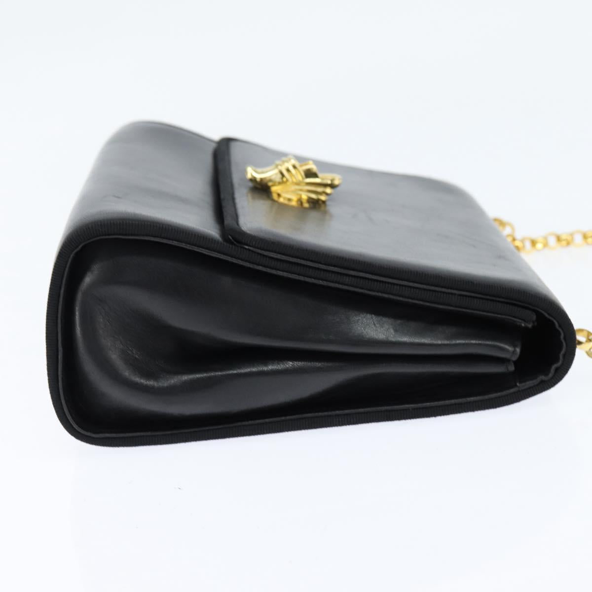Salvatore Ferragamo Chain Shoulder Bag Leather Black Gold Auth 149060