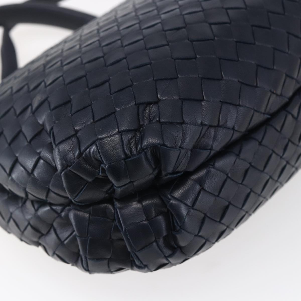 BOTTEGA VENETA INTRECCIATO Hand Bag Leather 2way Navy Gold Auth 149061