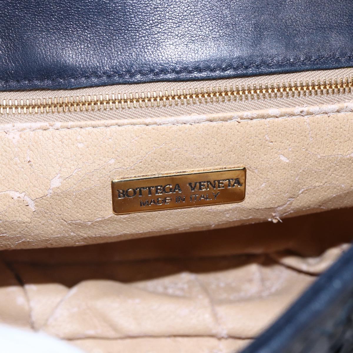 BOTTEGA VENETA INTRECCIATO Hand Bag Leather 2way Navy Gold Auth 149061