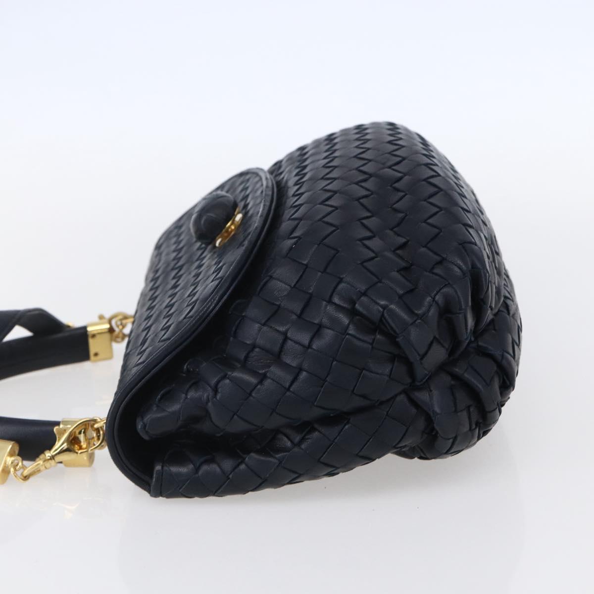 BOTTEGA VENETA INTRECCIATO Hand Bag Leather 2way Navy Gold Auth 149061