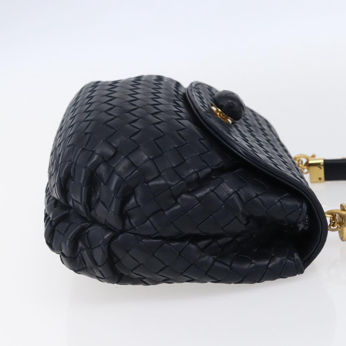 BOTTEGA VENETA INTRECCIATO Hand Bag Leather 2way Navy Gold Auth 149061