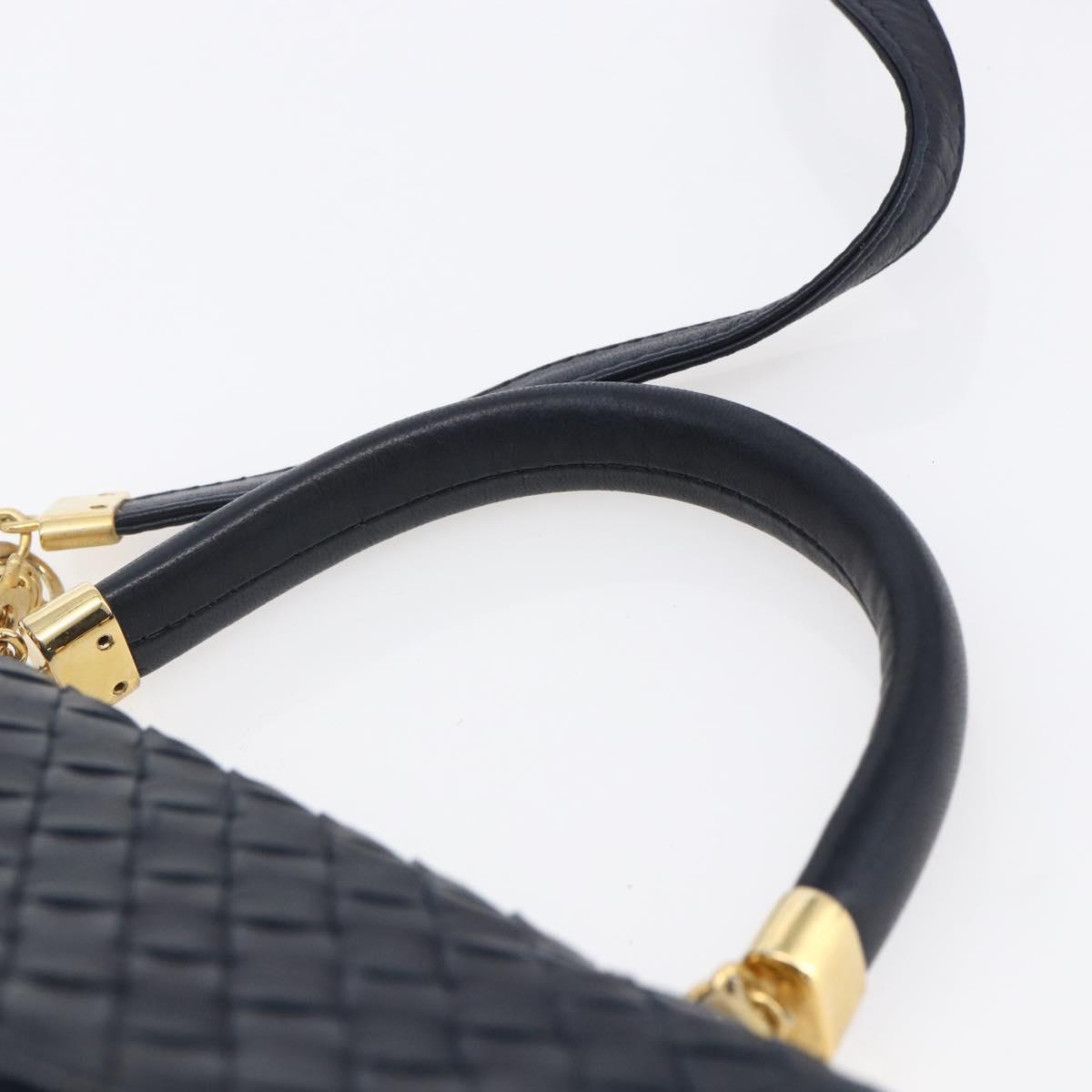 BOTTEGA VENETA INTRECCIATO Hand Bag Leather 2way Navy Gold Auth 149061