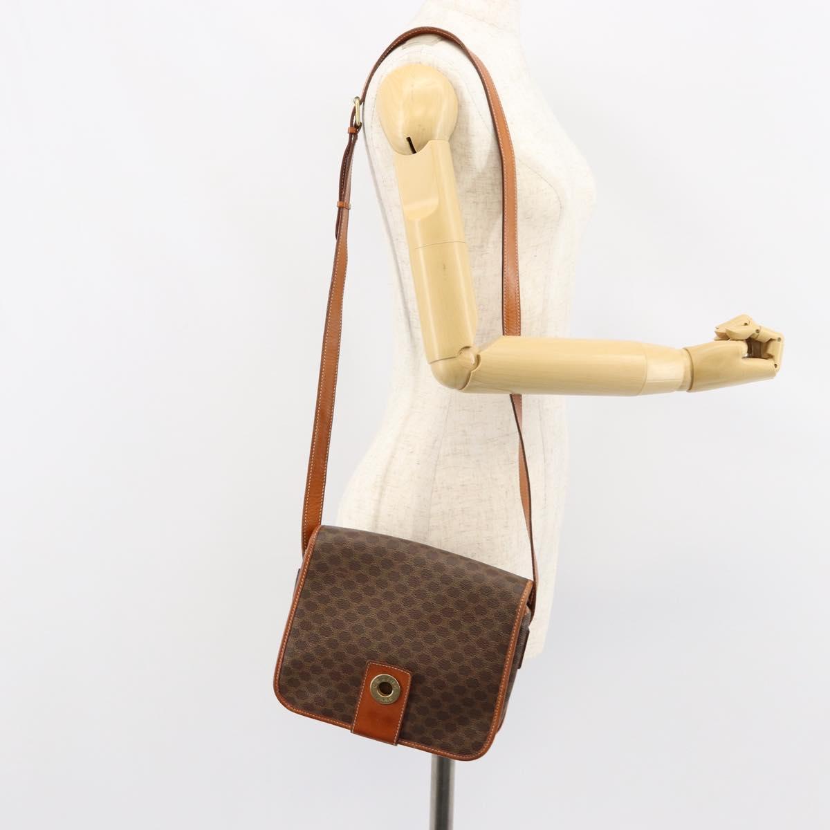 CELINE Macadam Canvas Shoulder Bag PVC Leather Brown Gold Auth 149062
