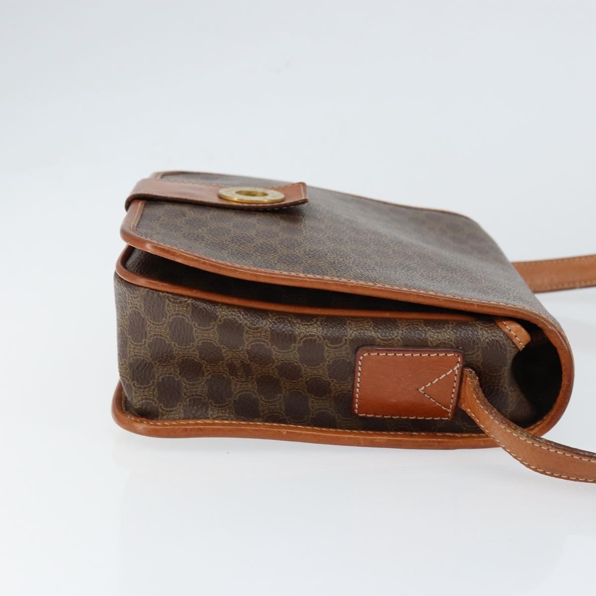 CELINE Macadam Canvas Shoulder Bag PVC Leather Brown Gold Auth 149062