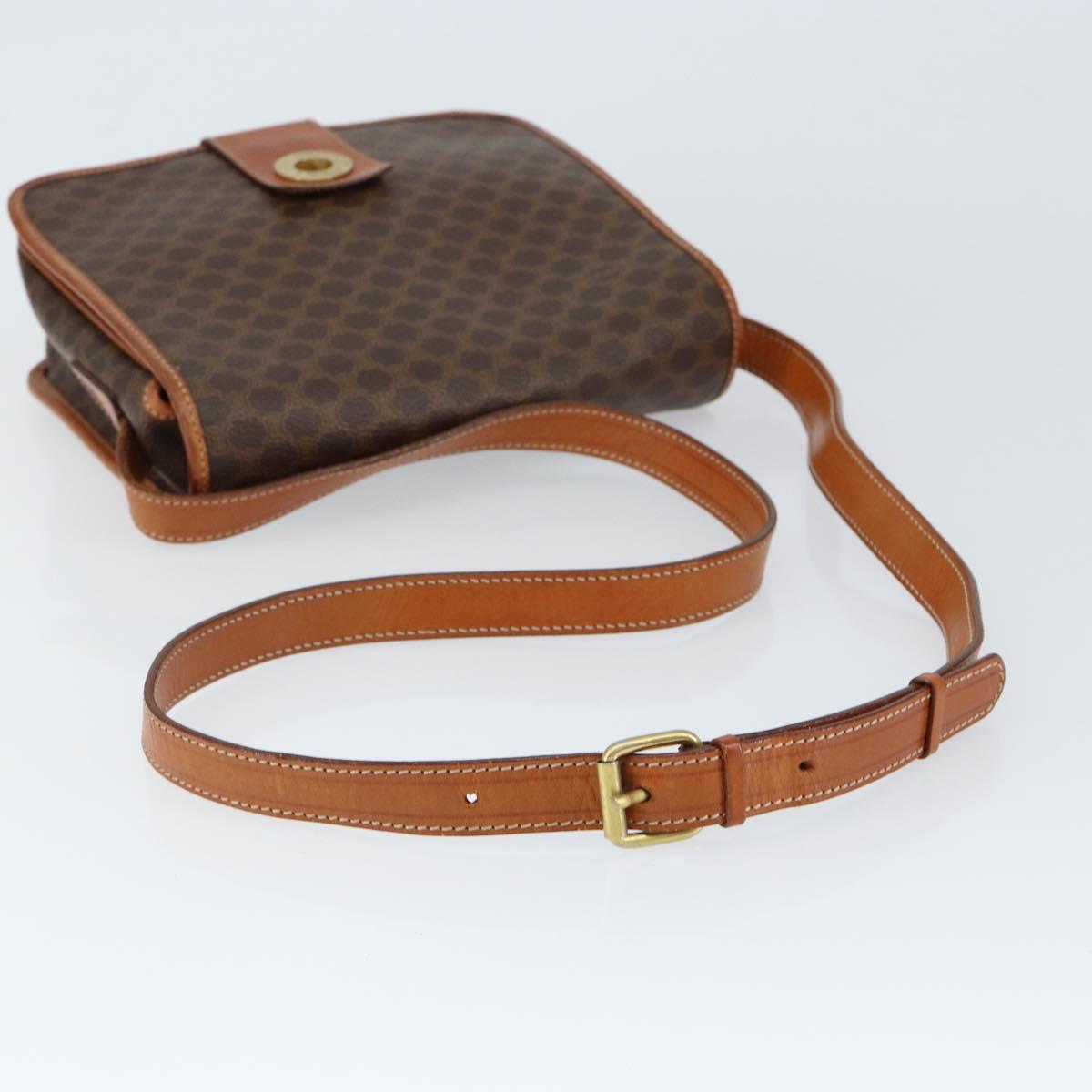 CELINE Macadam Canvas Shoulder Bag PVC Leather Brown Gold Auth 149062