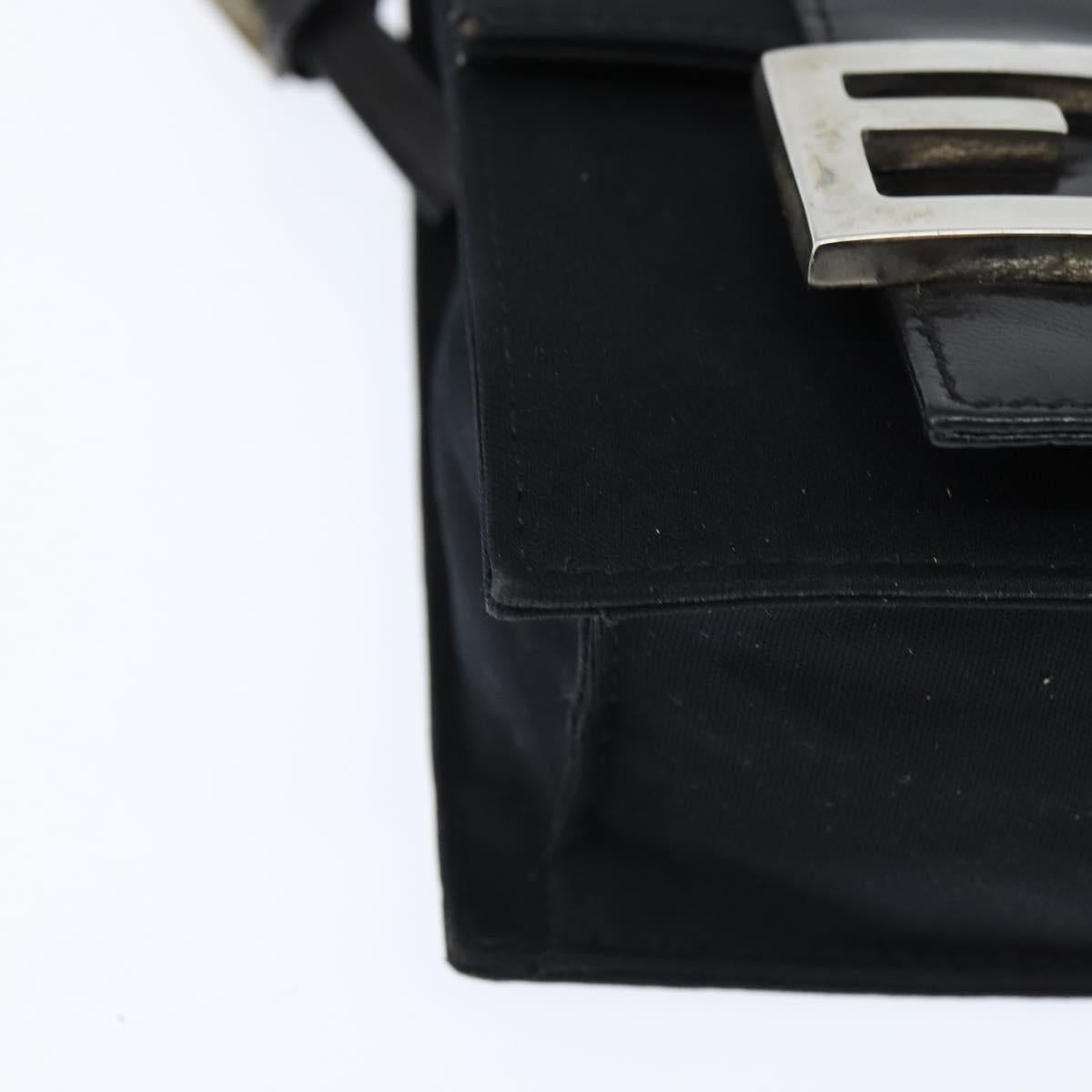 FENDI Mamma Baguette Shoulder Bag Nylon Black Silver Auth 149063