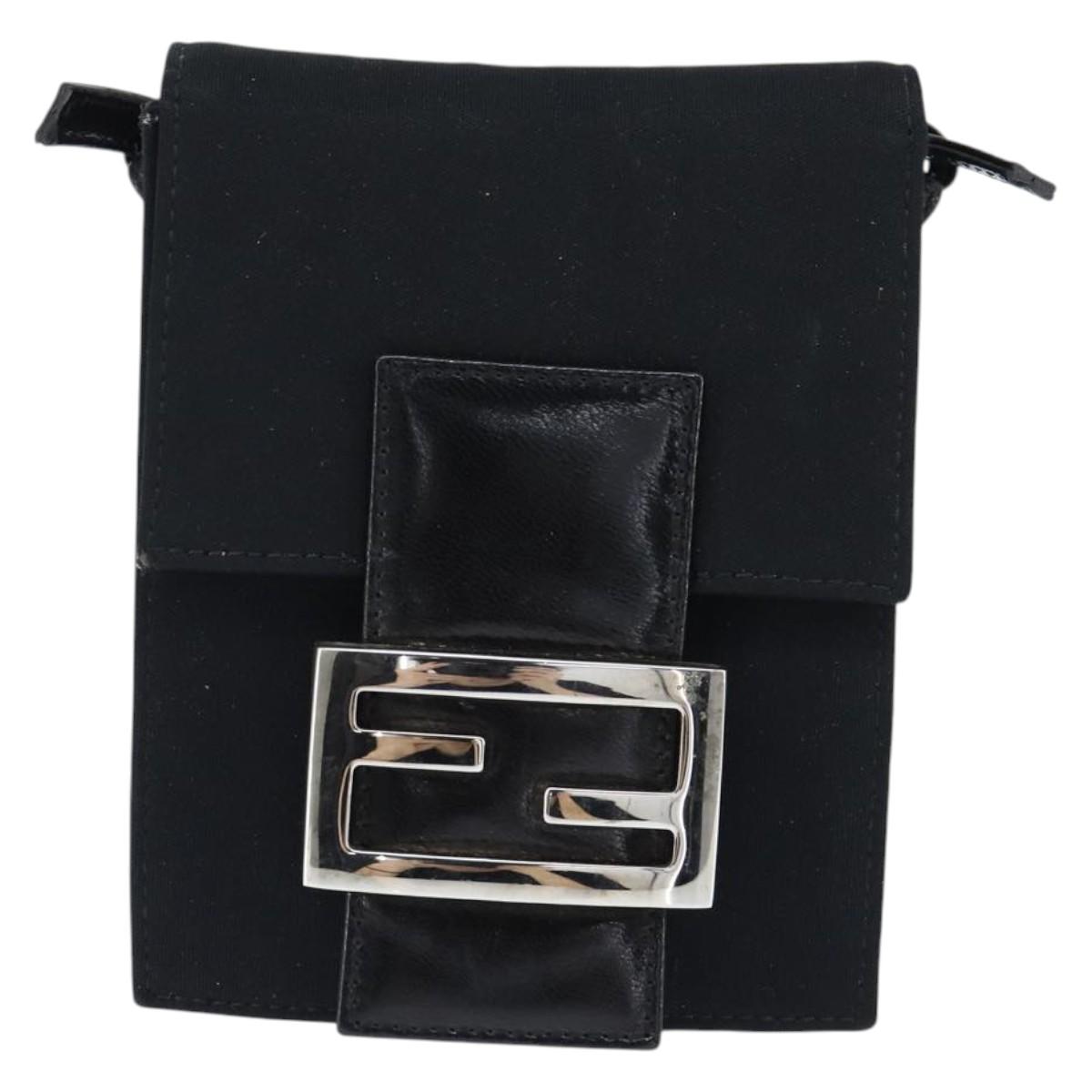 FENDI Mamma Baguette Shoulder Bag Nylon Black Silver Auth 149063