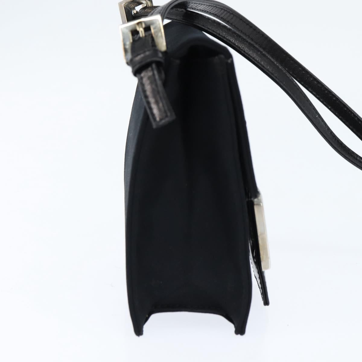 FENDI Mamma Baguette Shoulder Bag Nylon Black Silver Auth 149063