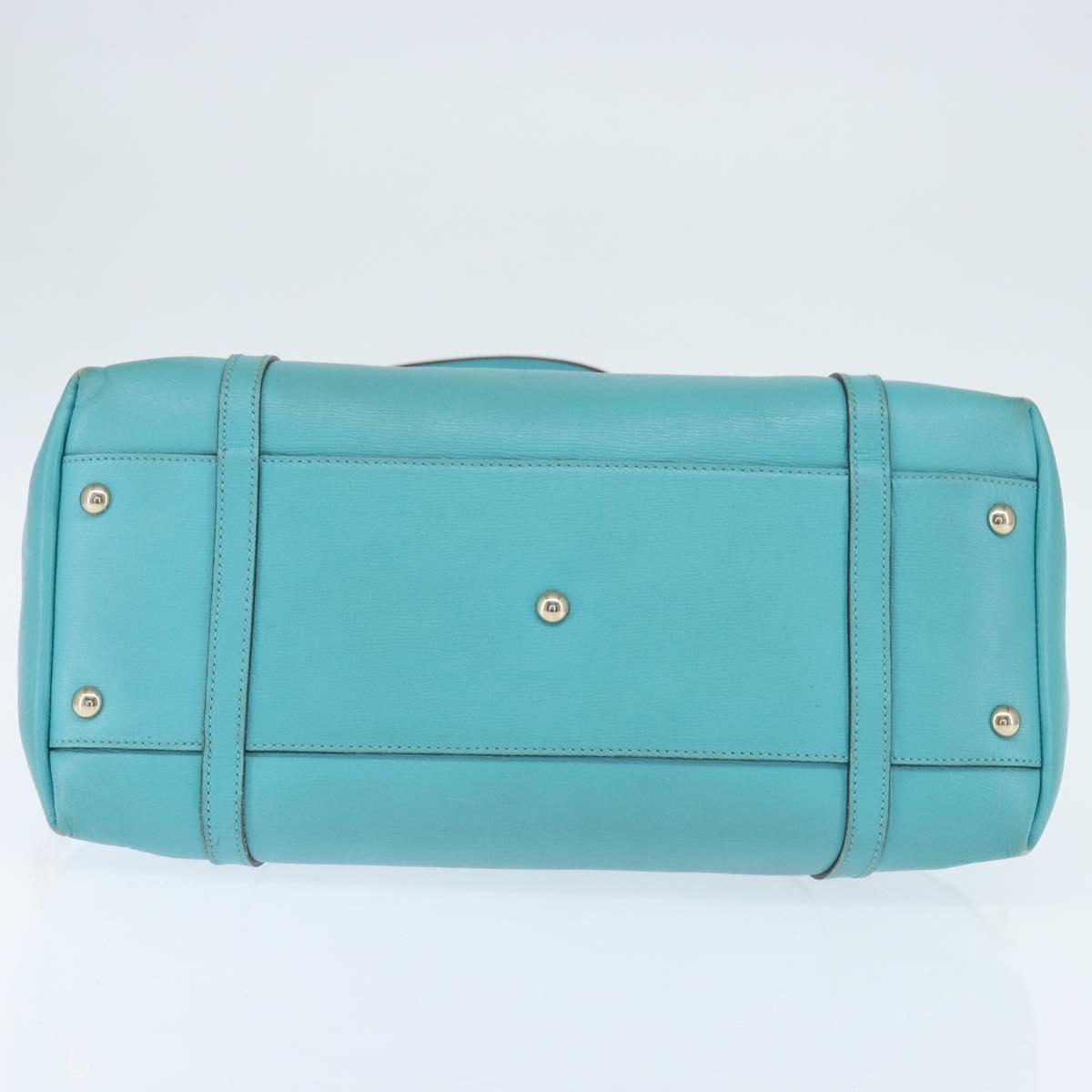GUCCI Hand Bag Leather 2way Turquoise Blue Gold 309614 Auth 149064