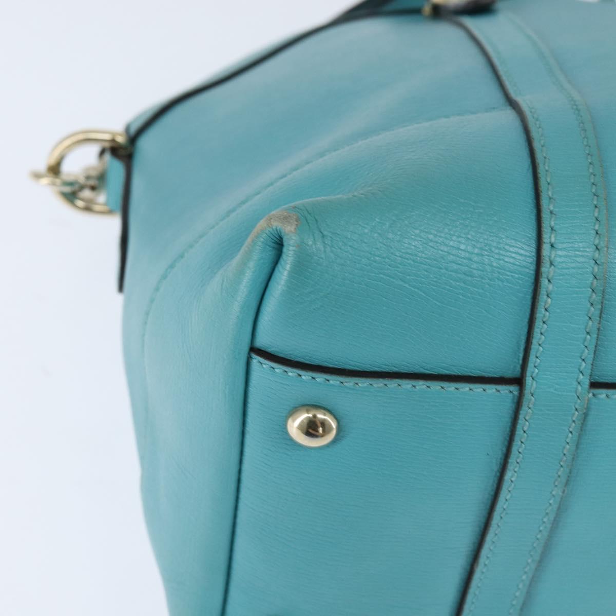 GUCCI Hand Bag Leather 2way Turquoise Blue Gold 309614 Auth 149064