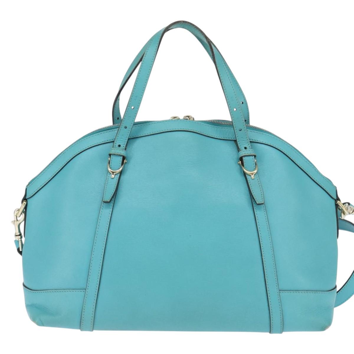 GUCCI Hand Bag Leather 2way Turquoise Blue Gold 309614 Auth 149064