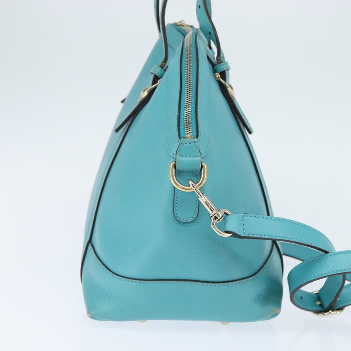 GUCCI Hand Bag Leather 2way Turquoise Blue Gold 309614 Auth 149064