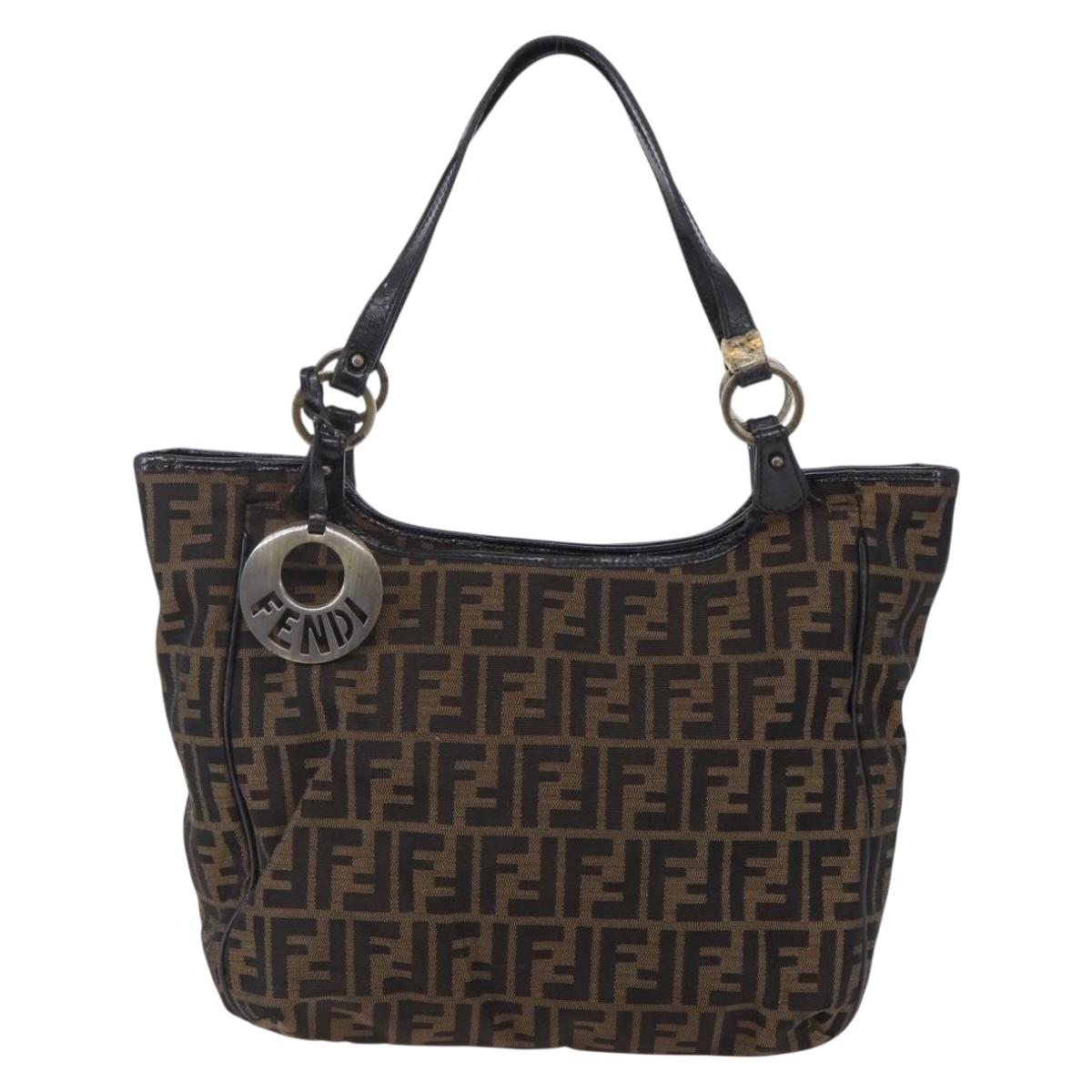 FENDI Zucca Canvas Tote Bag Black Brown Auth 149065