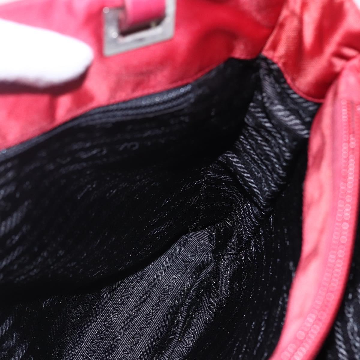 PRADA Tote Bag Nylon Red Silver Auth 149067